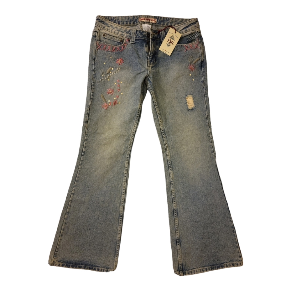 YMI Embroidered Floral Jeans, Flare Wide Leg, Juniors Size 11 - NEW WITH TAGS